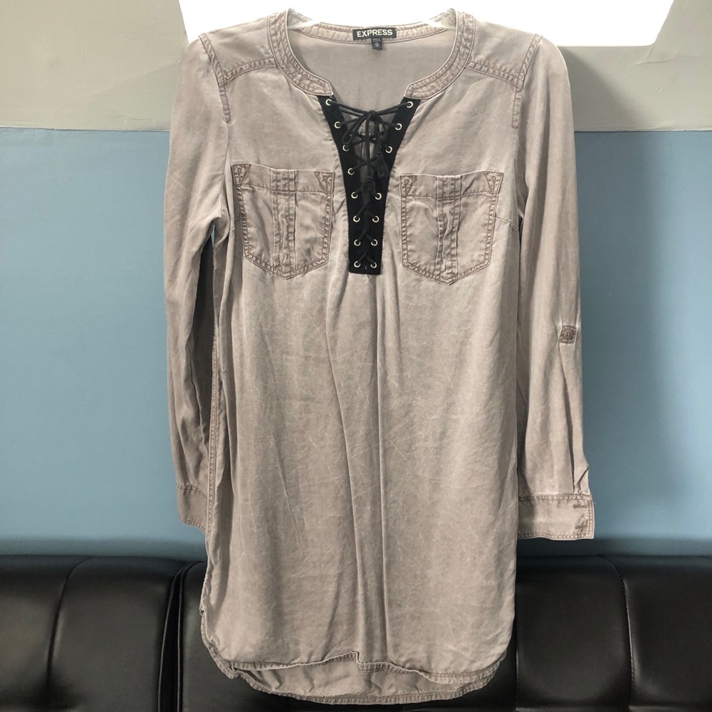 Women's Lace Up V-Neck Shirt Dress